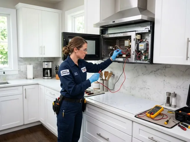 Appliance Repair Hero technician testing an over-the-range microwave in a Appling, GA kitchen